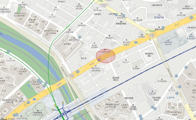 문래동 하나은행 앞 신호교차로 위치